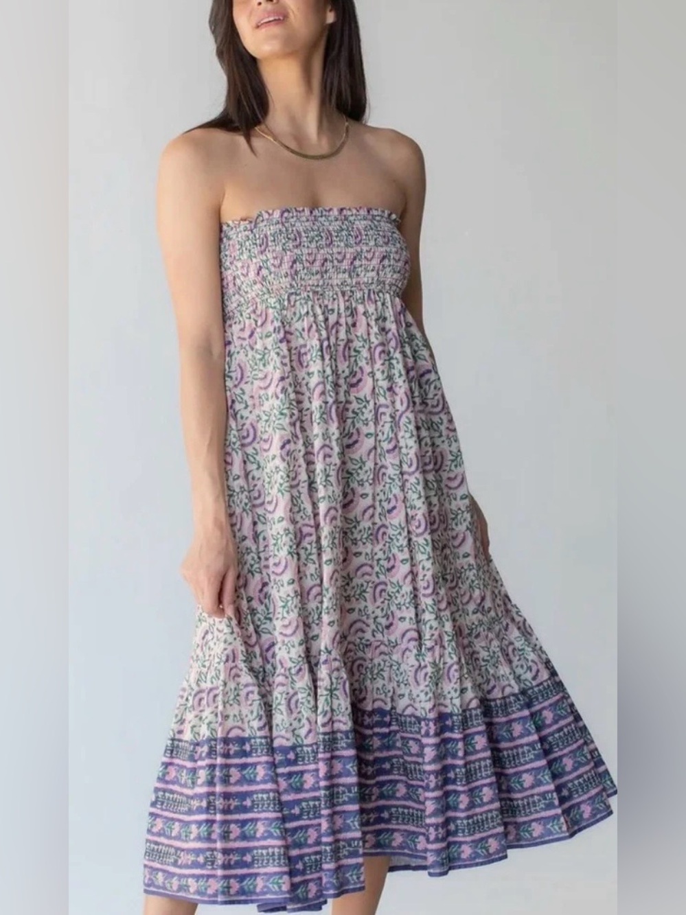 Natural Life Country Cottage Smocked Dress Skirt Floral Size Large Lavender